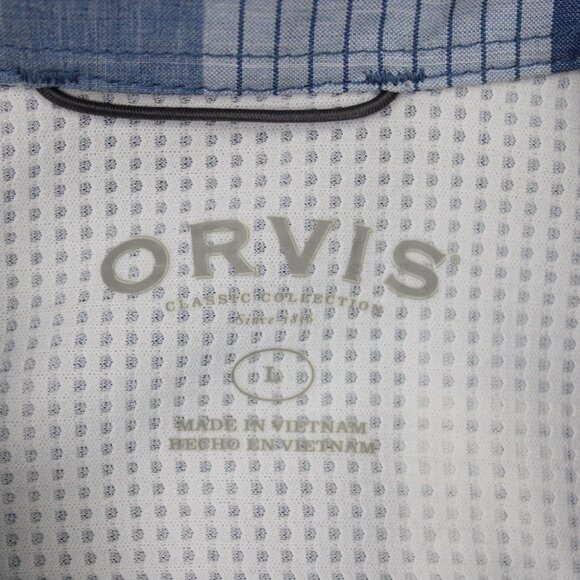 Orvis Tech Shirt Mens Large Blue/White Classic Collection Polyester S/S Button - Picture 7 of 14